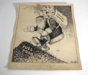 Gee Tee Maxwell Cartoon Illustration  'Fuel Problem' With Santa Claus (Mid-Century)