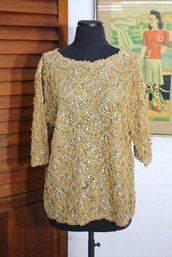 Exquisite Hand-Embroidered Golden Beaded Lace Top - Size Medium/Large