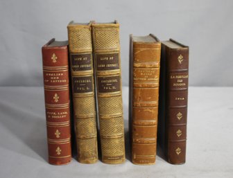 Collection Of 5 Antique Leather-Bound Books