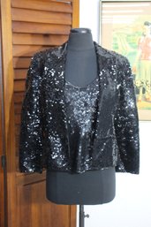 Glamorous Black Sequined Jacket - Versatile Size Small/med-2pc