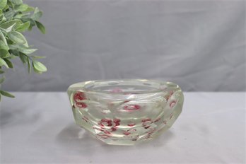 Vtg Clear And Pink Dots Ashtray