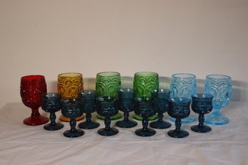 LE Smith Glass Green Goblet Moon & Star Trimold Base & Vintage Kings Crown Water Wine Footed Goblet