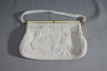 Vintage Beaded Evening Elegant Purse - White And Pink Beads