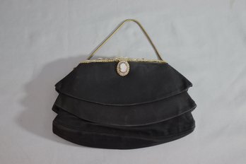 Vintage Black Fabric Purse With Bead Surrounded By 3 Cameos