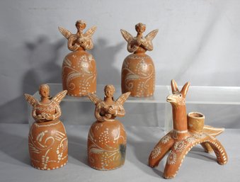 Enchanting Terra-Cotta Angel Candle Holders And Animal Figurine