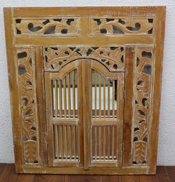 Ornate Carved Wood Pediment/Pilaster And Shutters Mirror