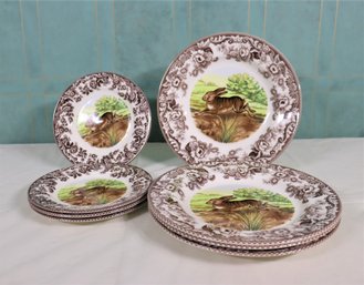 Spode Woodland Running Rabbit Dinner Plates (4) And Salad Plates (4) #s3422