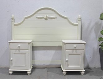 Classic Farmhouse Cottage Style Headboard With Two Nightstands - Full Size (no Side Rails, No Foot Board)