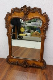 Rococo-style Carved And Burl Wood Frame Wall Mirror