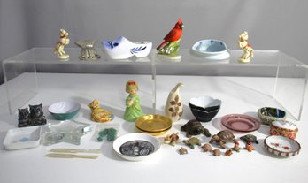 Collection Of Decorative Ceramic And Porcelain Figurines, Dishes, And Trinkets