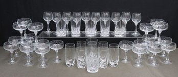 Shelf Lot Of Glassware - Champagne Coupes, Wine Glasses, Highballs Etc