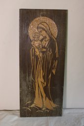 Vintage Hand Made Religious Wooden  Wall Hanging Plaque Jesus Christ Virgin Mary