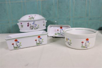 3pc Philippe Deshoulieres  & 1 Pc Spode Stafford Flowers Porcelain Bakeware