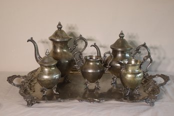 Silver-plated Tea & Coffee  Set -( 2 Pots ,creamer, 2 Sugar ,)