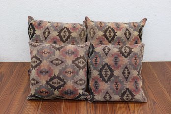 Group Lot Of 4 Kilim Style Pillows (2 Large And 2 Small)
