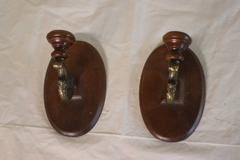 Pair Of Wood/Metal Wooden Oval Candle Holders /  Wall Sconces