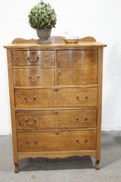 Vintage Tiger Oak 5-drawer Highboy Hat Box Dresser