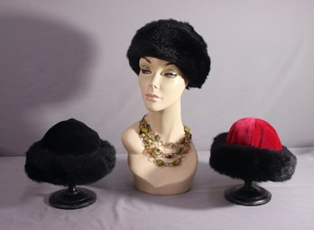 Three (3) Faux Fur Hats