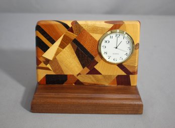 Signed Jerry R. Syfert Handmade Wood Inlay Desk Clock