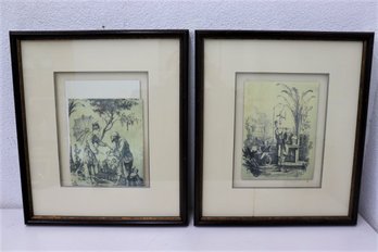 Two Framed John Richard Oriental Scenes, No. 1 And No. 8 (one Is Loose From Mounting)