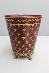 Lions Paw Hand-Painted Red Gold Tole Waste Basket
