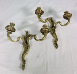 Superb Cast Brass Rococo Two Candle Wall Sconce Candelabras