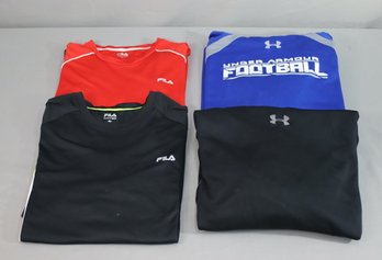 Four (4)  Men's Tops -2  Long Sleeve Under Armor  And 2 Shirt Sleeve  Fila