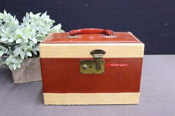 Vintage Yellow/Red Floating Shelf Sewing Box With Thread Selection And Sewing Notions