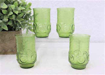 Set Of 4 Vintage Clear Avocado Green Juice Glasses