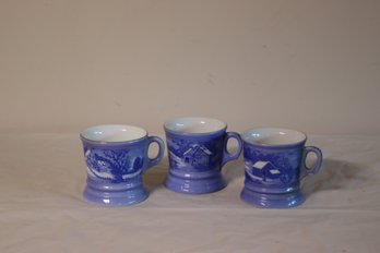 Three (3) Vintage Ceramic Shaving Mug 'The Homestead In Winter' Currier And Ives