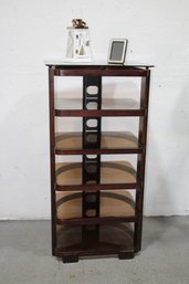Six Tier Glass Shelf & Wood Framed A/V Entertainment Stand