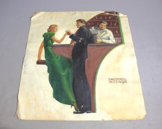 Vintage Unframed 'Evening At The Bar'PWM Brewer Fattengill-Oil On Canvas