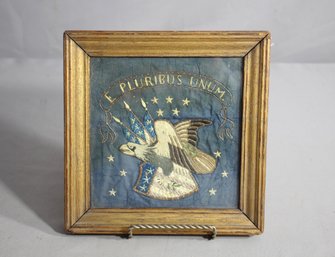 Antique Embroidery Of Eagle And Stars E Pluribus Unum In Wood Frame