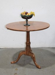 Antique Oak Candlestand With Ring-turned Post On Tripod Cabriole Base  -some Surface Scratches