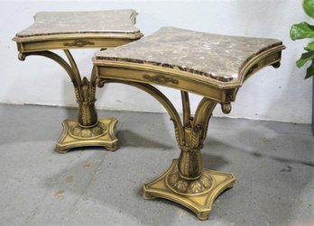 Two Marble Topped Quatrefoil Side Tables