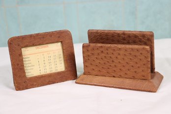 Vintage Pigskin Desk Top Calendar And Letter/Card Holder