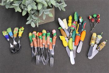 Big Colorful Cheeky Ceramic Fruit And Veg Handle Cheese And Cocktail Knives, Spoons, Forks, And Picks