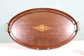 Vintage English Mahogany Brass Serving Tray With Glass Top Insert