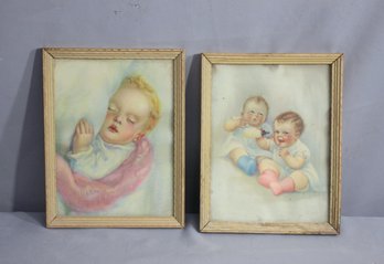 2 Vintage Colored Prints Of Babies