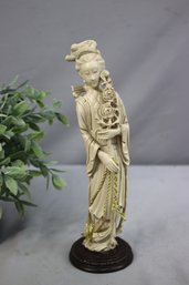 Chinese Faux Ivory Cast Resin Ivory Of Guanyin Holding Roses