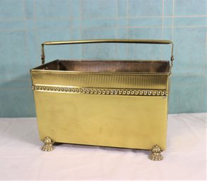 Embossed Brass Kindling Cradle On Claw Feet With  Bent Tube Handle