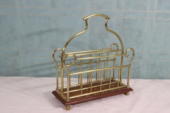 English Brass And Mahogany Magazine Rack