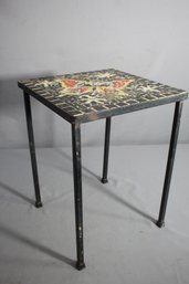 Vintage Iron Base Mosaic Table With Intricate Butterfly Design