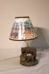 Bear And Cubs  Wooden Sculpture Lamp