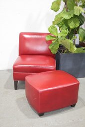 Ethan Allen Red Slipper Chair And Matching Cube Ottoman