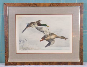 Vintage Colored Etching 'Ducks In Flight' Leon Danchin, Pencil Signed Lower Left