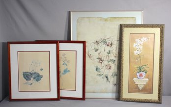 Group Lot Of 4 Decorative Asian Style Floral Prints