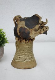 Vintage Craft Pottery Earthenware Bull Bell, Signed Todd Warner '75