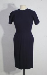 Rack E- Vintage Dark Navy Blue Classic Fitted Office Dress With Pockets -Size Small