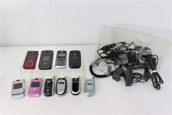 Assorted Group Lot Of Various Cell-Phones And Chargers